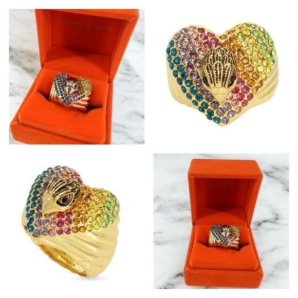 NWT Kurt Geiger Multi-color Crystal Eagle Ring Large Size 9 Rainbow Pave - Picture 1 of 6